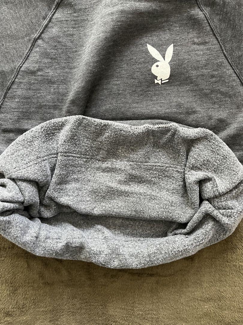 80s PLAYBOY半袖 スウェット コットンポリフロッキー グレー Lサイズ