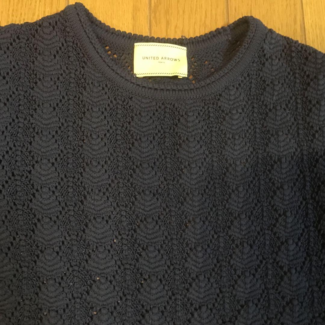 【美品】UNITED ARROWS ネイビー 五分袖　サマーニット