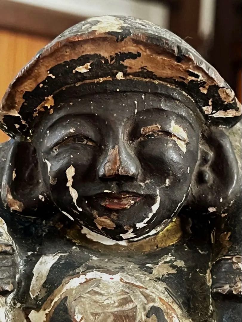 仏教神道美術 彩色 古木 大黒天尊像 神仏像全体的に状態が悪い