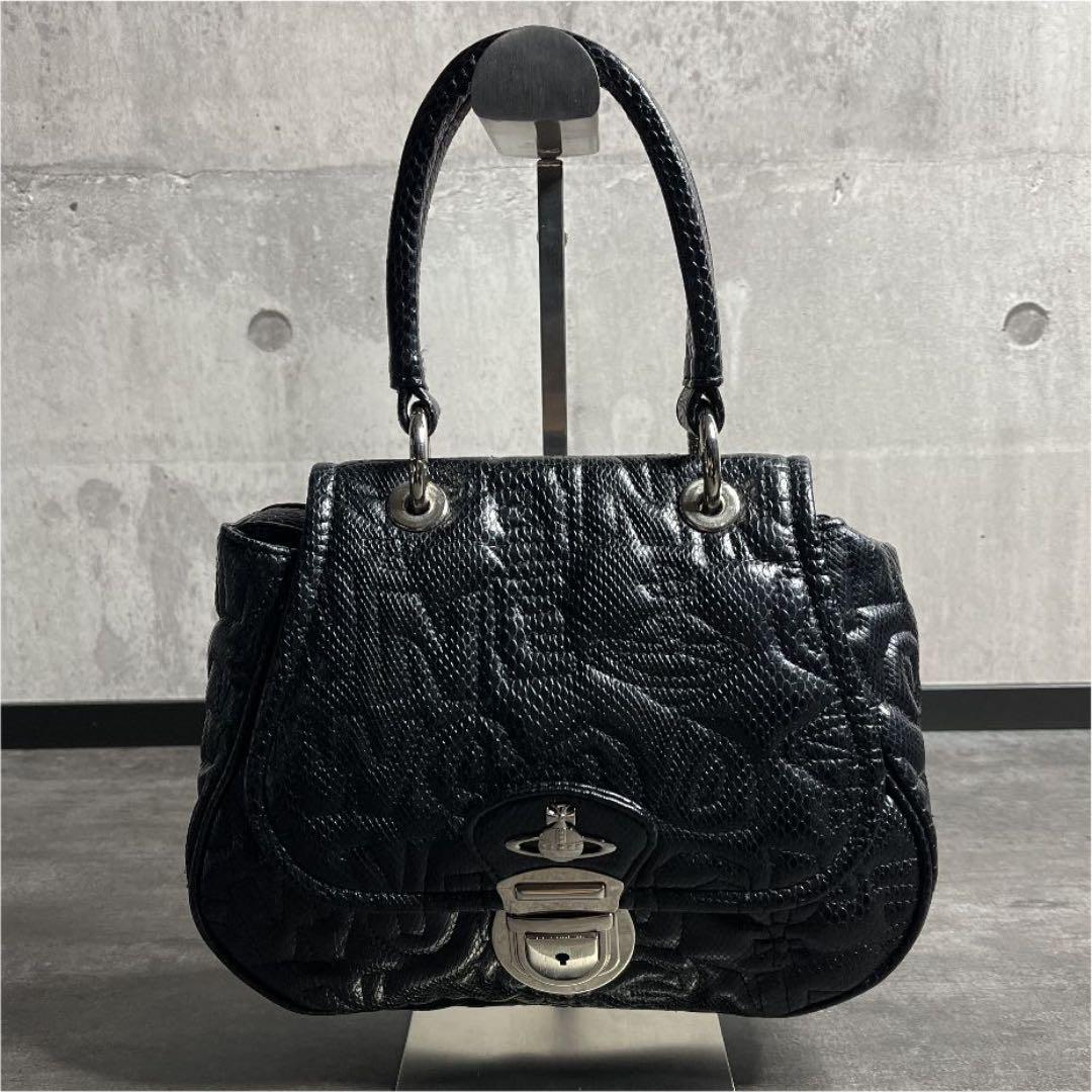 ブラック系美品 【希少】Vivienne Westwood オーブ 型押し 2WAY バッグ 【破格値下げ】 【極美品】ヴィヴィアン ショルダーバッグ ロゴ オーブ 型押し ブラック ショルダーバッグ