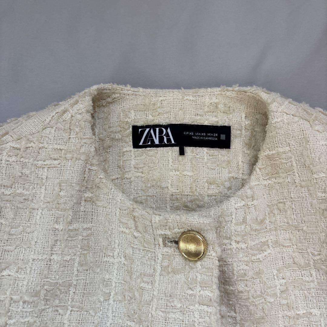 ZARA ノーカラー スーツ ジャケット レディース アイボリー