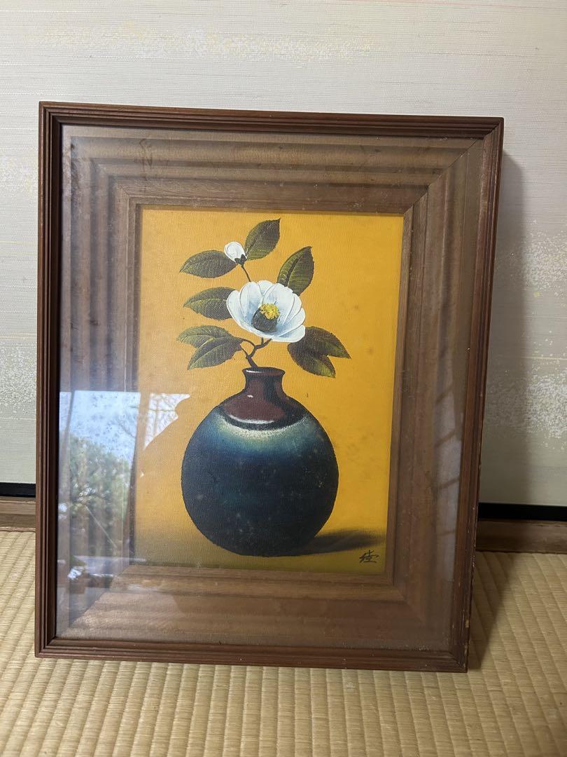 日本画 花と壺の絵