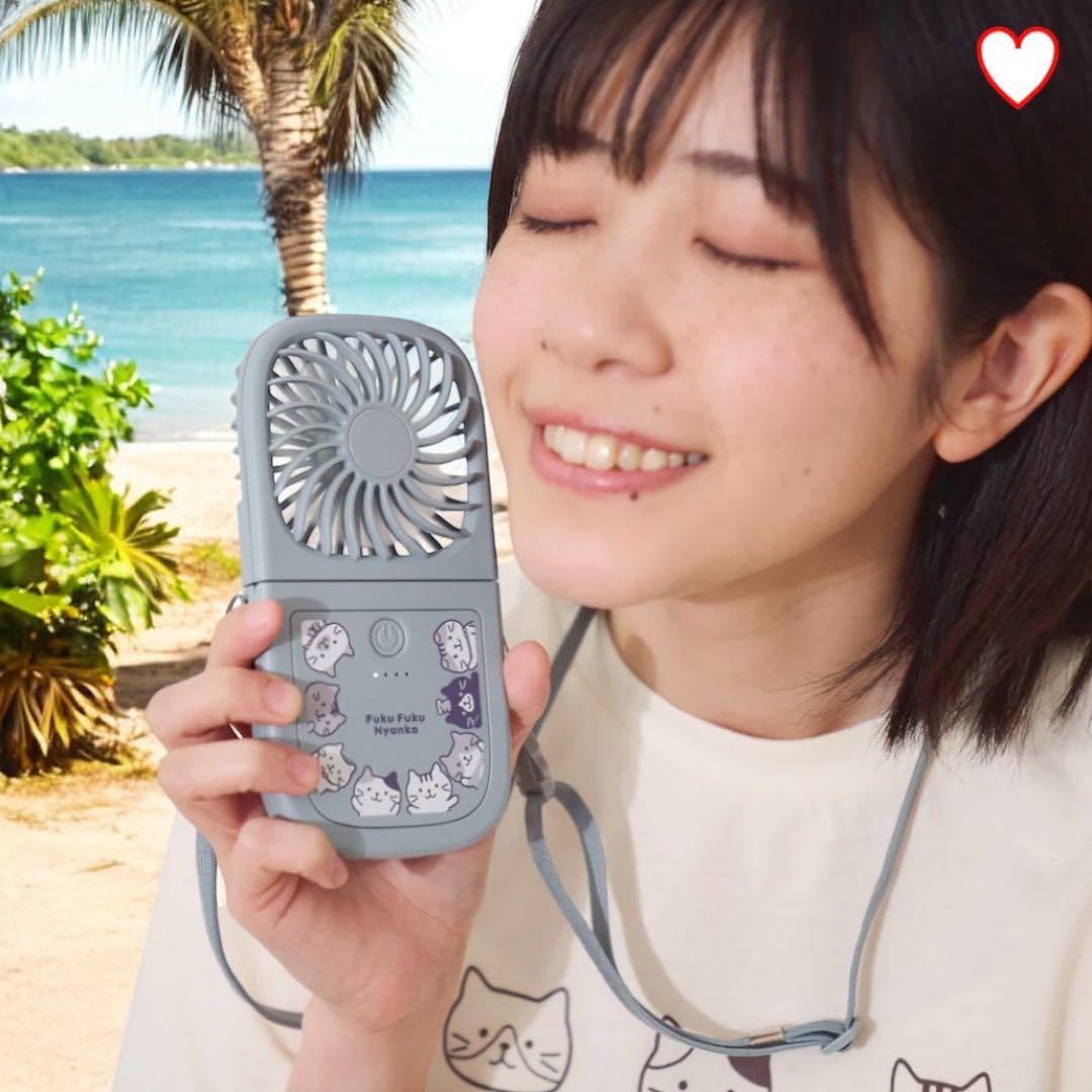 2025新作！ふくふくにゃんこハンズフリー５WAYスリムファン　青＆白、2個新品