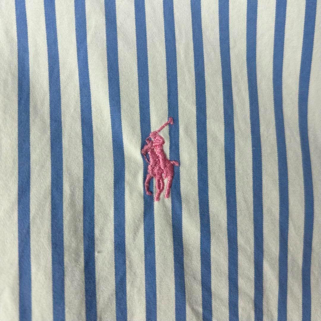 美品✨ ポロラルフローレン 現行タグ XL 水色ストライプ ホースロゴ刺繍 美品✨ ポロラルフローレン 現行タグ XL 水色ストライプ