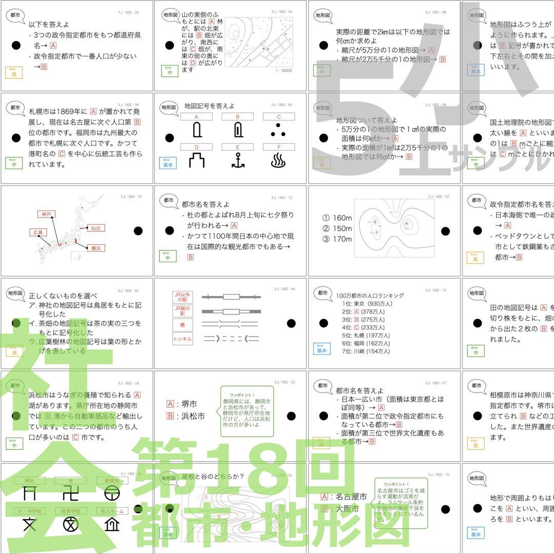 中学受験 暗記カード【5年上 社会・理科16-19回】予習シリーズ 組み分け対策