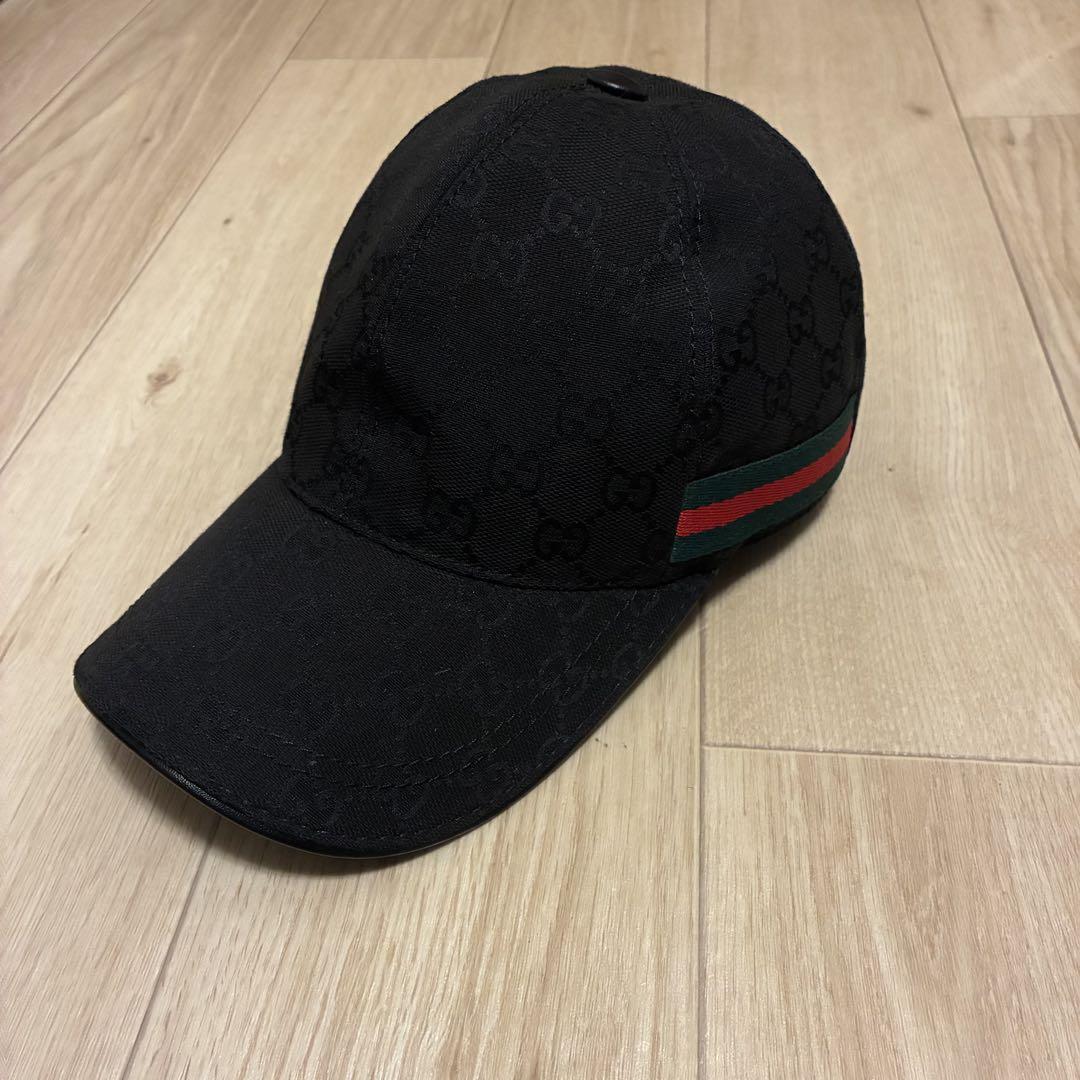 GUCCI ブラックキャップ　グッチ　Mサイズ GUCCI ブラック ベースボール キャップ 黒 グッチ Mサイズ