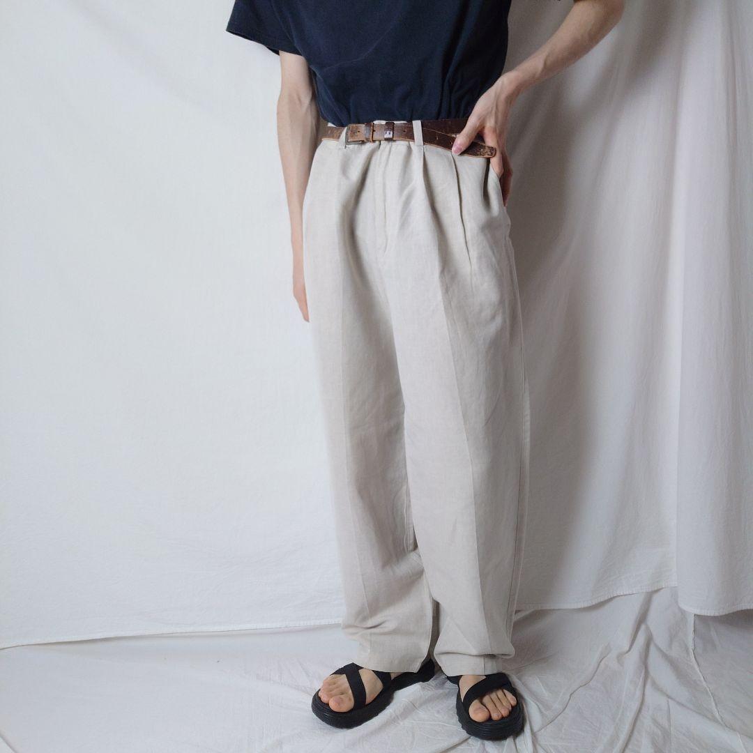 最大15%OFFクーポン 90s】古着 アイボリー スラックス リネンコットンパンツ ツータック パンツ