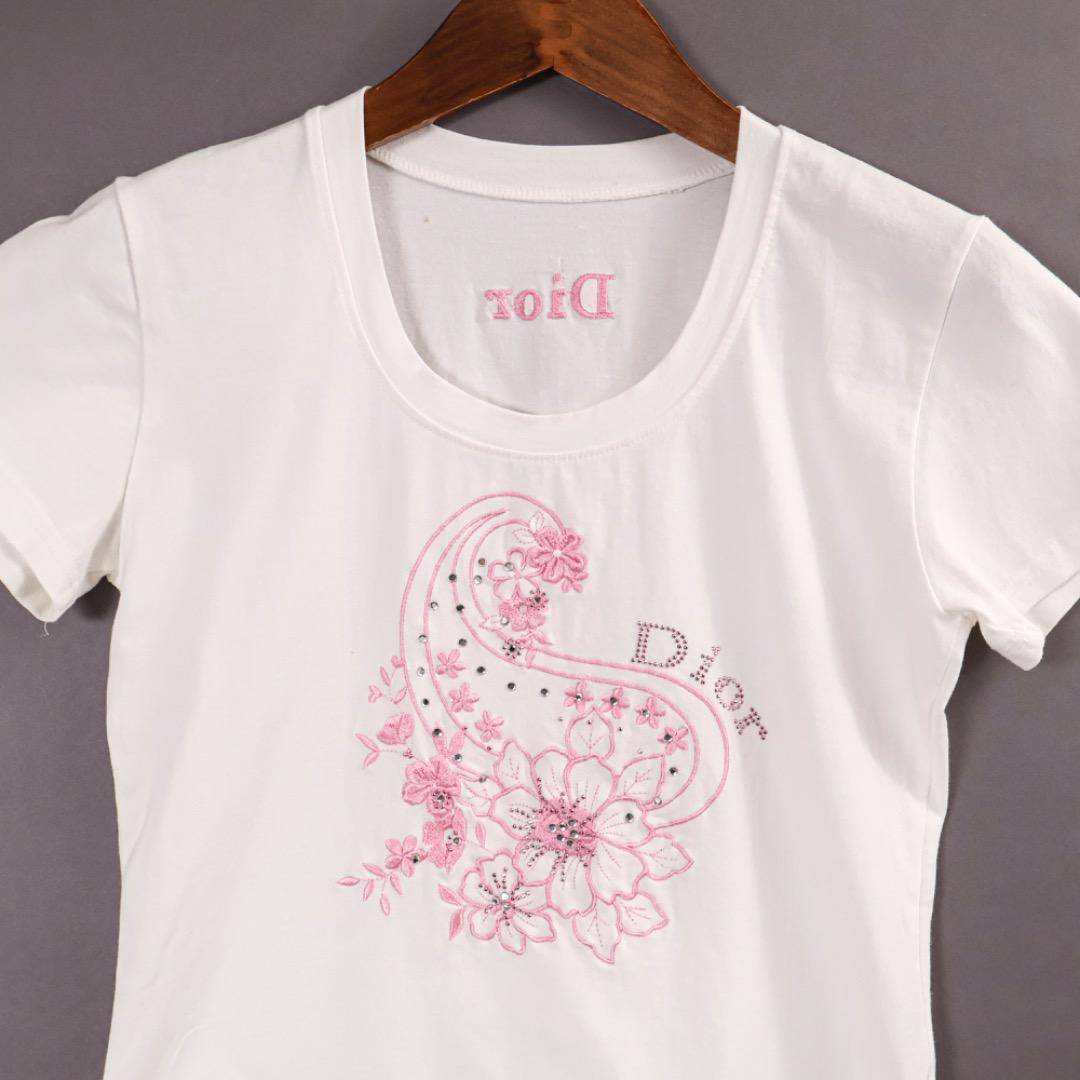 E9550◾️クリスチャンディオール花刺繍スタッズTシャツ