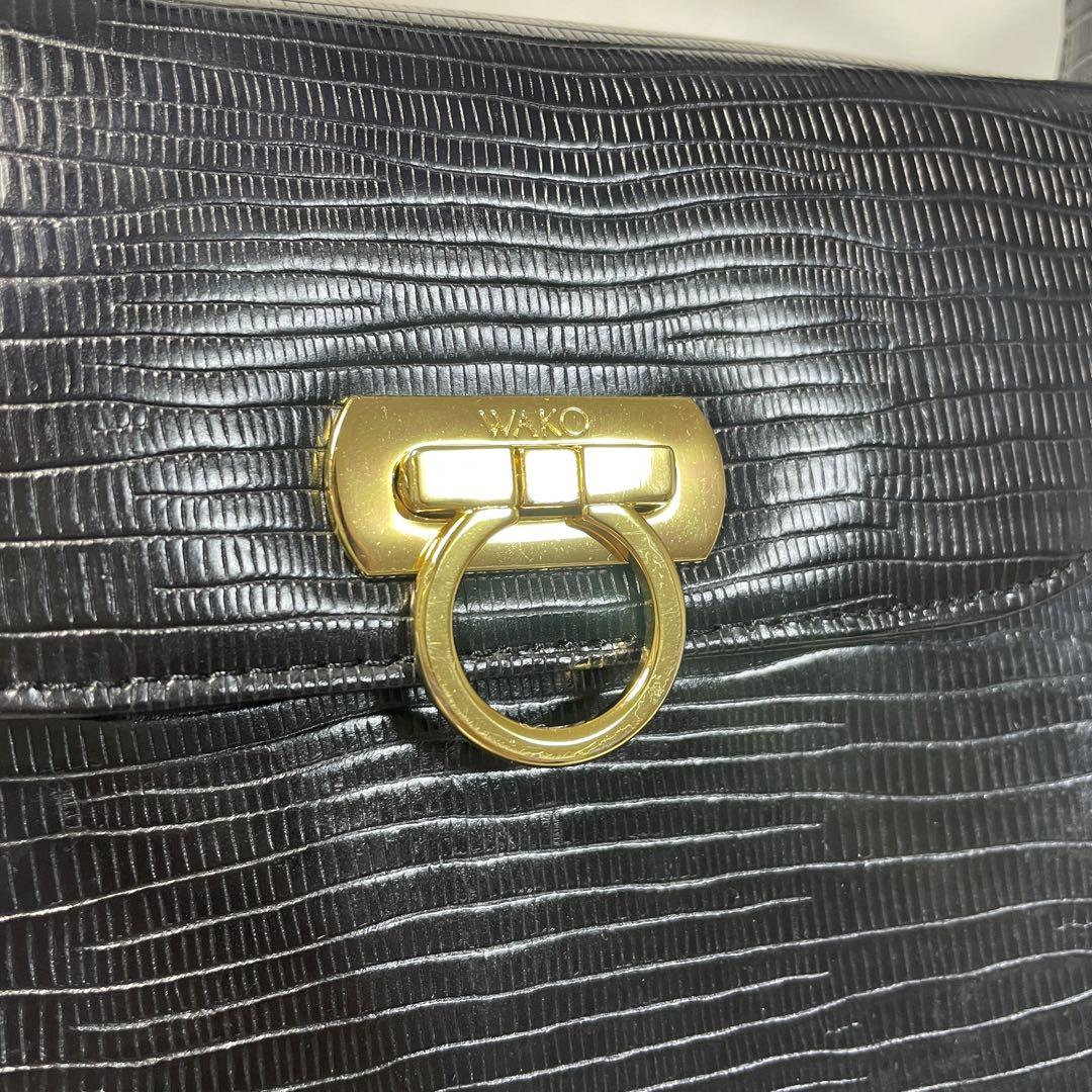 極美品 和光 WAKO ハンドバッグ リザード型押し ゴールド金具