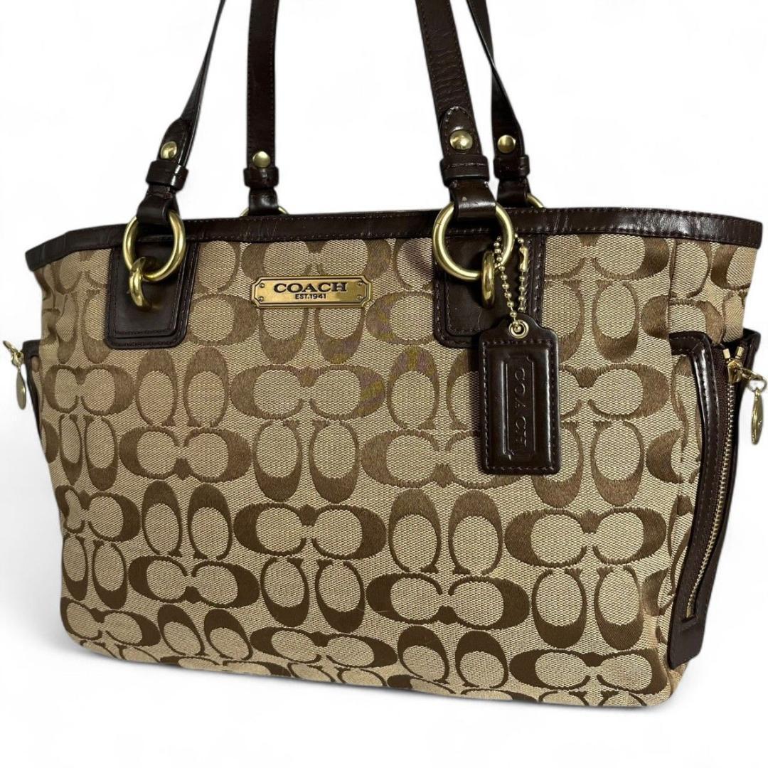 美品 COACH コーチ トートバッグ シグネチャー キャンバス