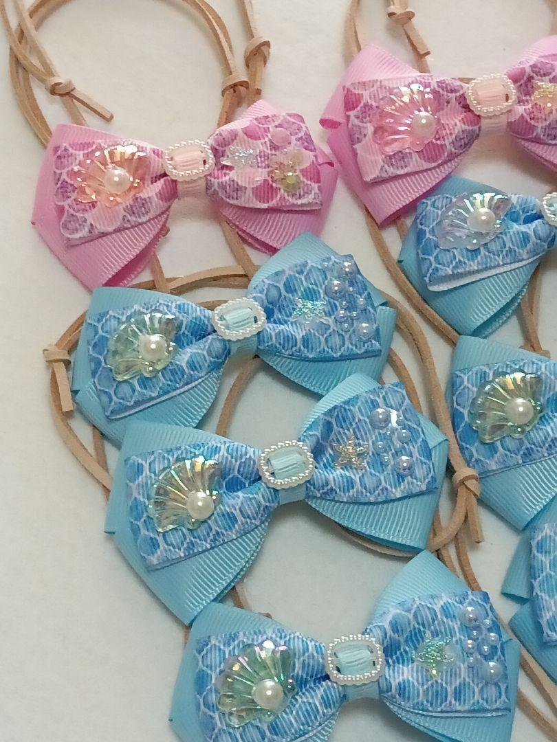 夏トリミングチョーカー　ラメリボン　ペットサロン用　貝殻　シェル　人魚姫 トリミングチョーカー犬用アクセサリー 夏 海 シェル 8月 10本