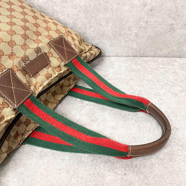 GUCCI レザー トートバッグ ブラウン wvnAh-m97542477119 グッチ シェリーライン ナイロン HOT特価