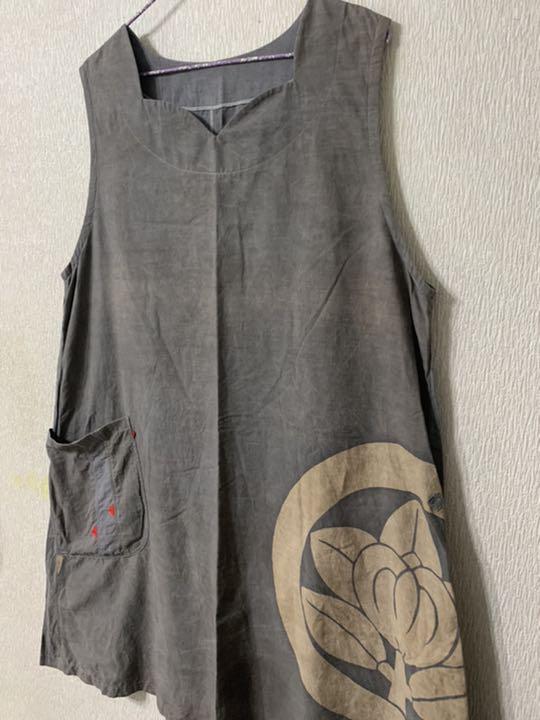 大人気正規品 古布リメイク 鉄媒染 家紋 幟旗 ワンピース ハンドメイド ノースリーブ 丸に橘 xUg2l-m97552266284 即納新作