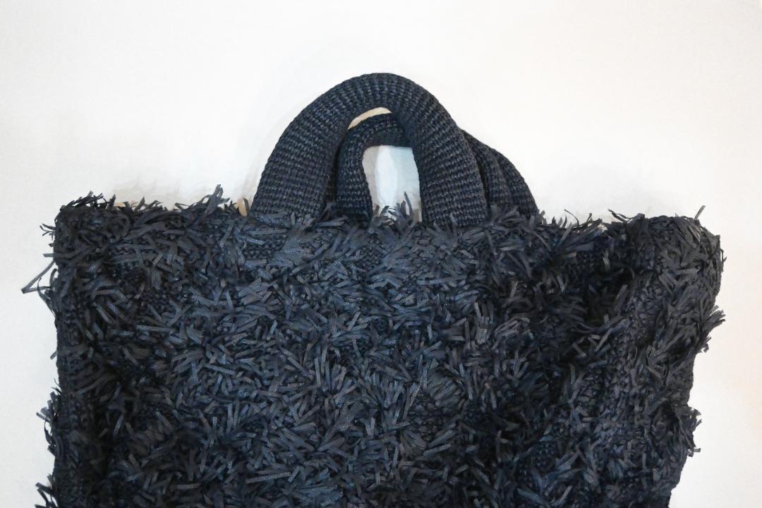 NKNIT】 fringe knit big bag フリンジバッグBLACK