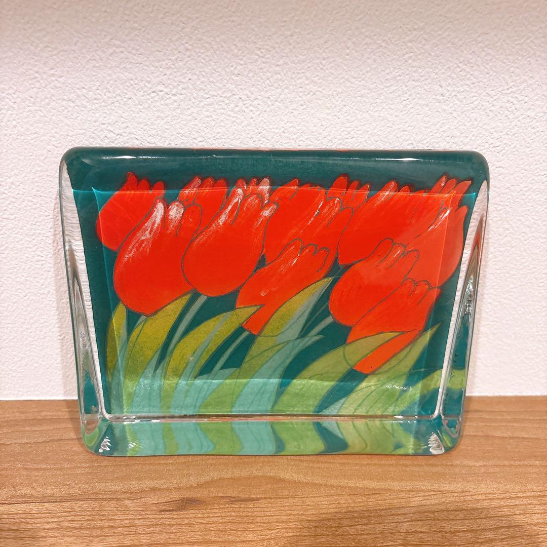 イッタラ　ガラスカード　ペーパーウェイト　工芸品 　チューリップ