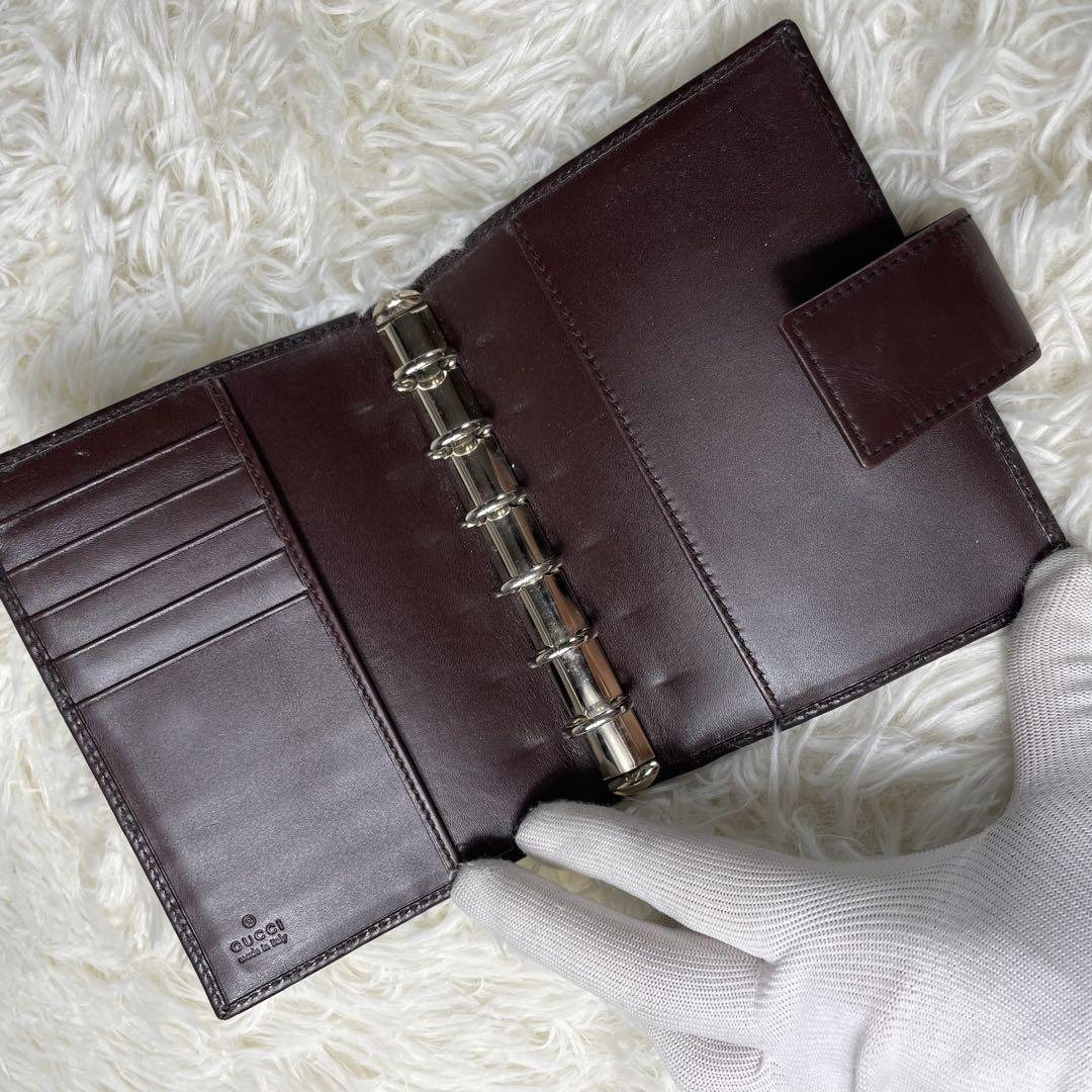 GUCCI グッチ シマ GG柄 レザー 6穴式 手帳カバー