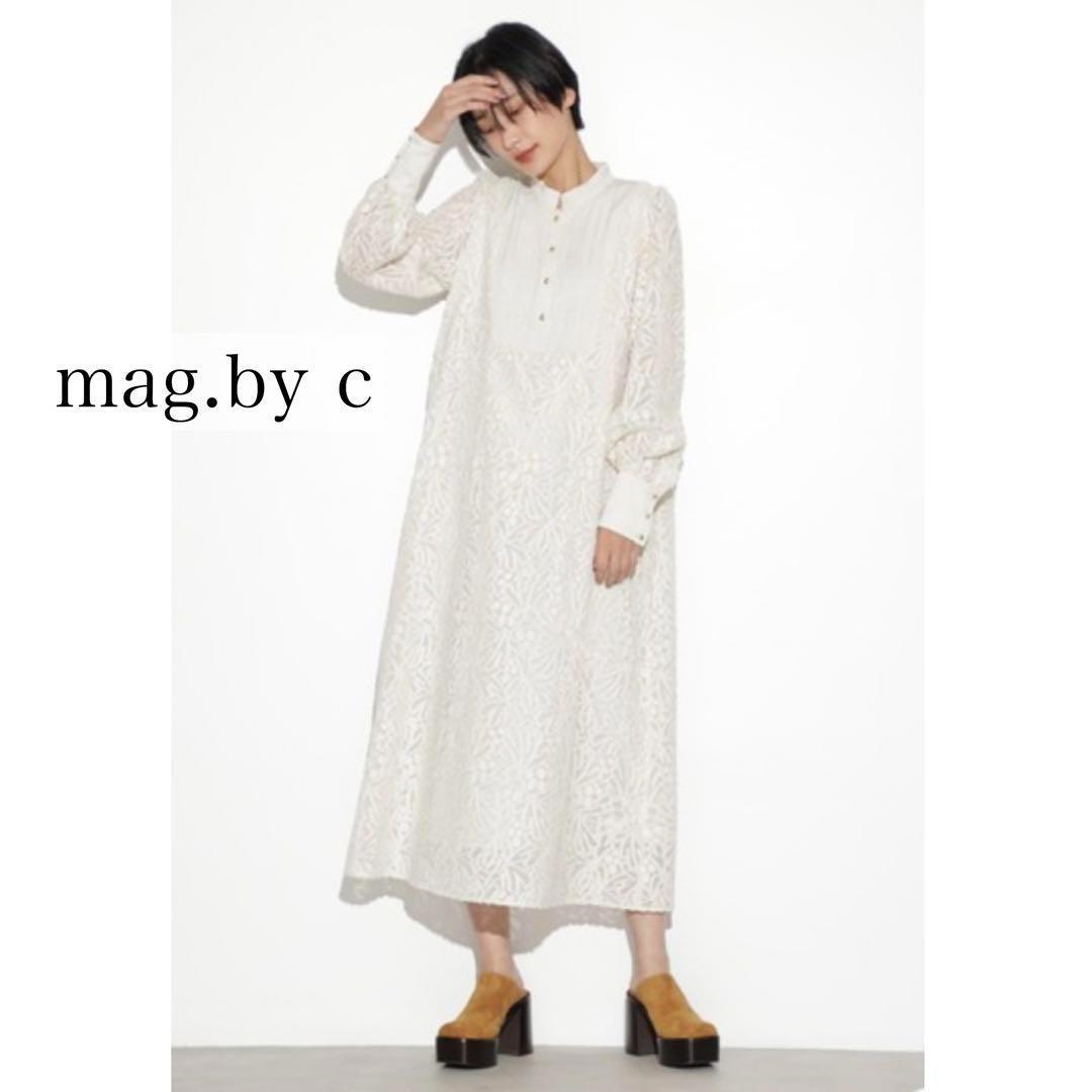 mag. by c マグバイシー*  カットジャガードワンピース ホワイト