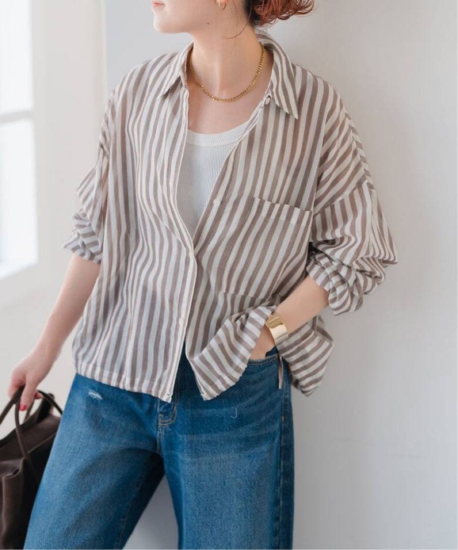 新品　Spick and Span コットンボイルストライプショートシャツ