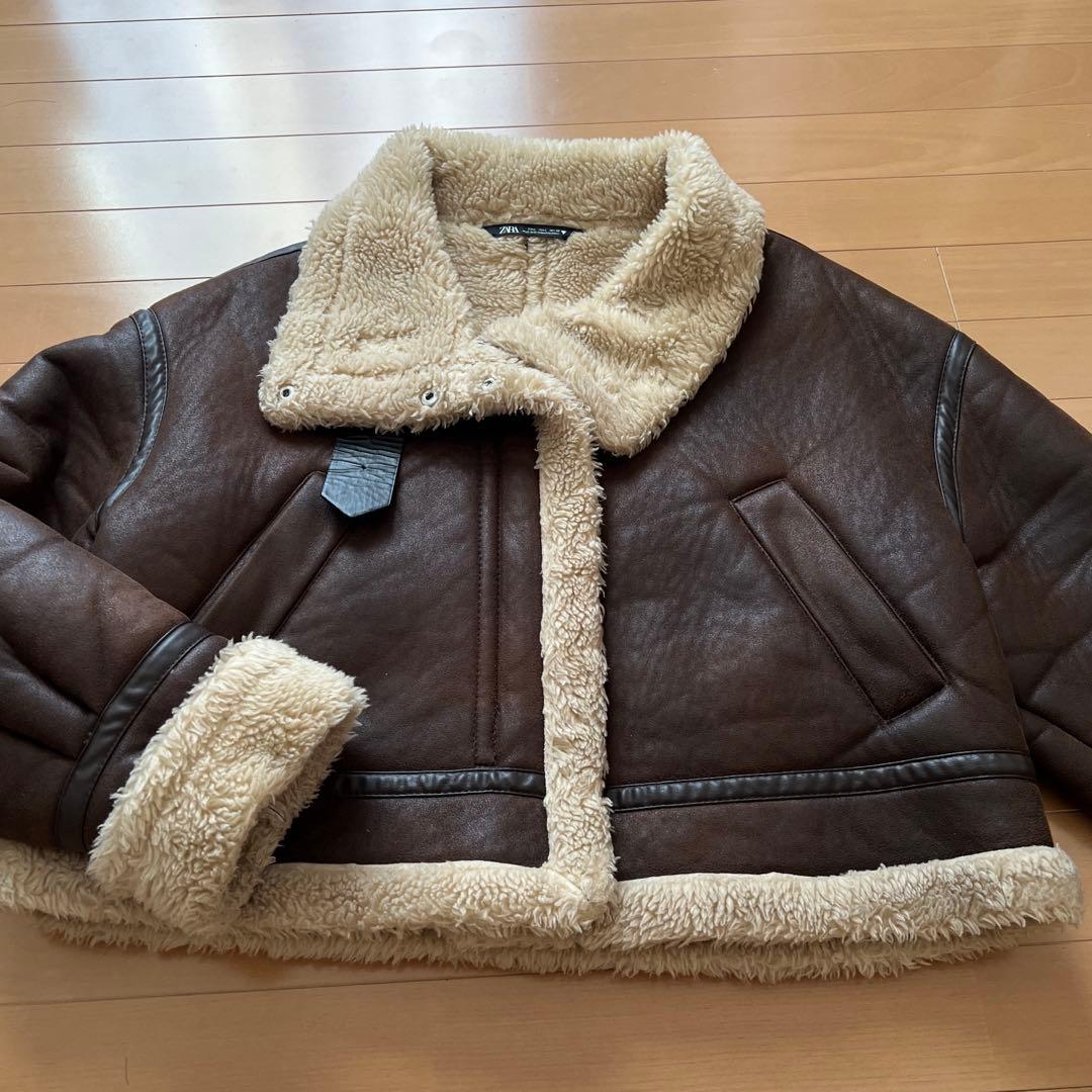 ZARA フェイクムートンジャケット L ブラウン ZARA フェイクムートンジャケット L ブラウン