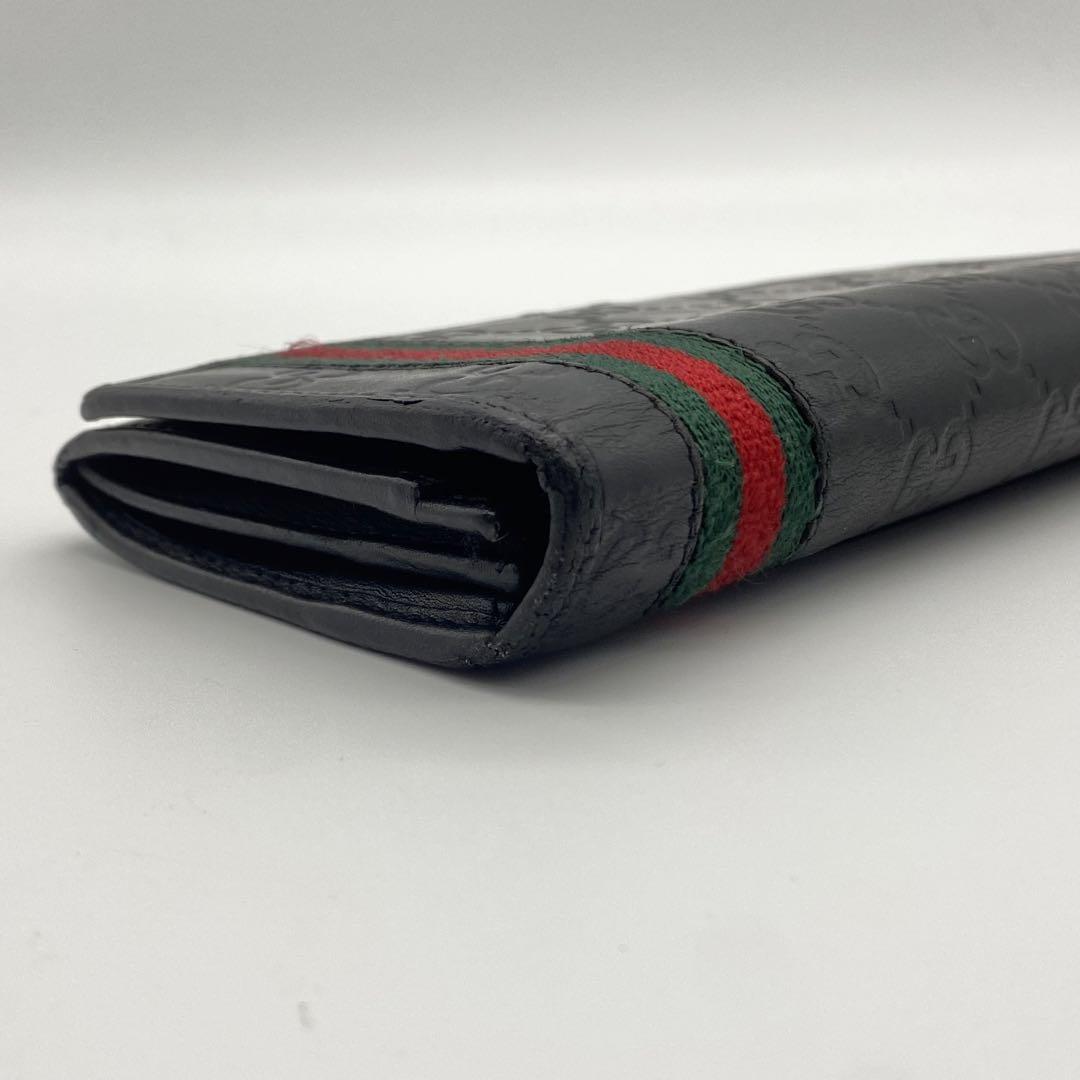 GUCCI・グッチ・長財布・シマレザー・GG柄・シェリーライン・黒
