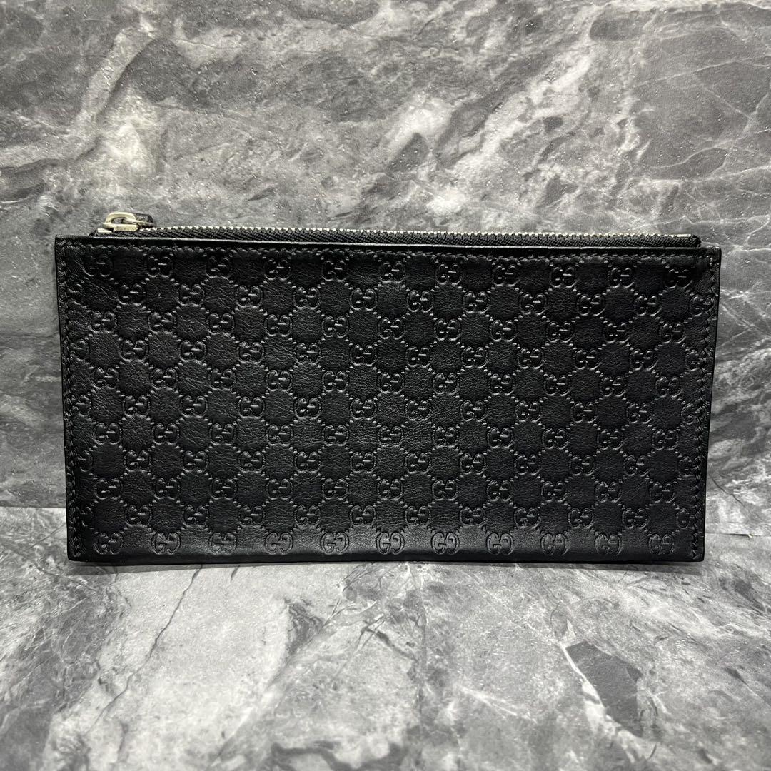 美品／希少✨グッチ　長財布　マイクロシマ　マルチケース　クラッチ　レザー　黒