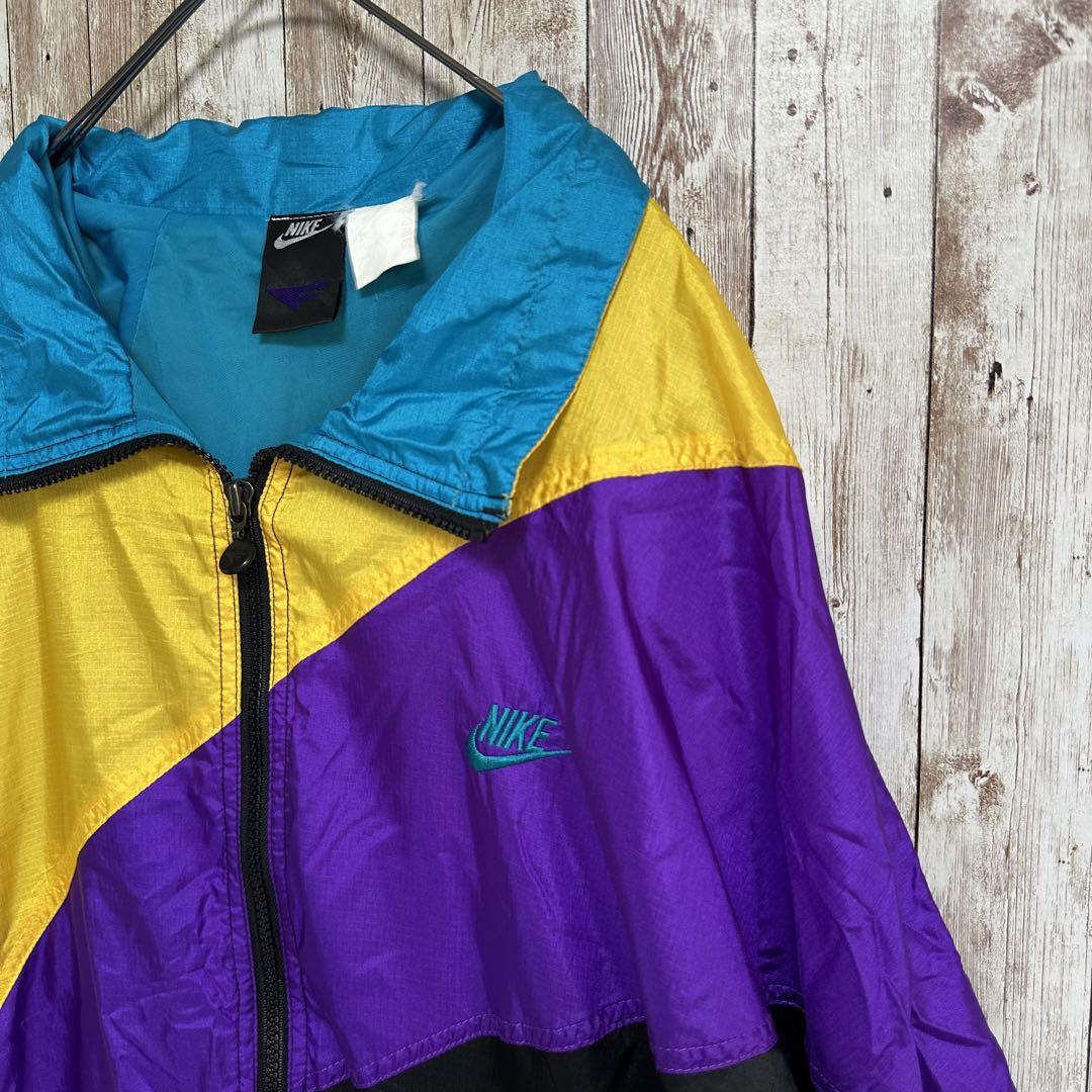 90s NIKE Nylon Anorak Parka 白黒 L ナイキ アノラックパーカー