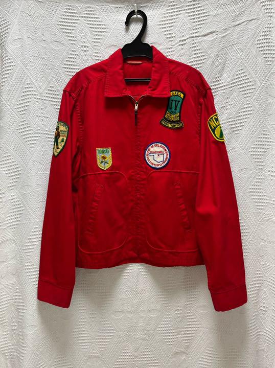 ヴィンテージ古着 赤ワッペン付きブルゾン ジップアップ ジャケット・アウター