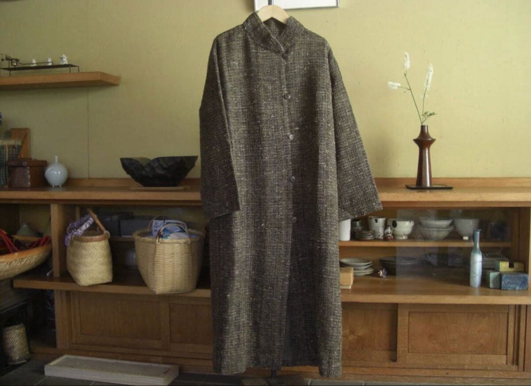 真木テキスタイル 野蚕手紡ぎタッサーシルクギッチャのロングビッグコート 真木テキスタイル 野蚕手紡ぎタッサーシルクギッチャのロングビッグコート
