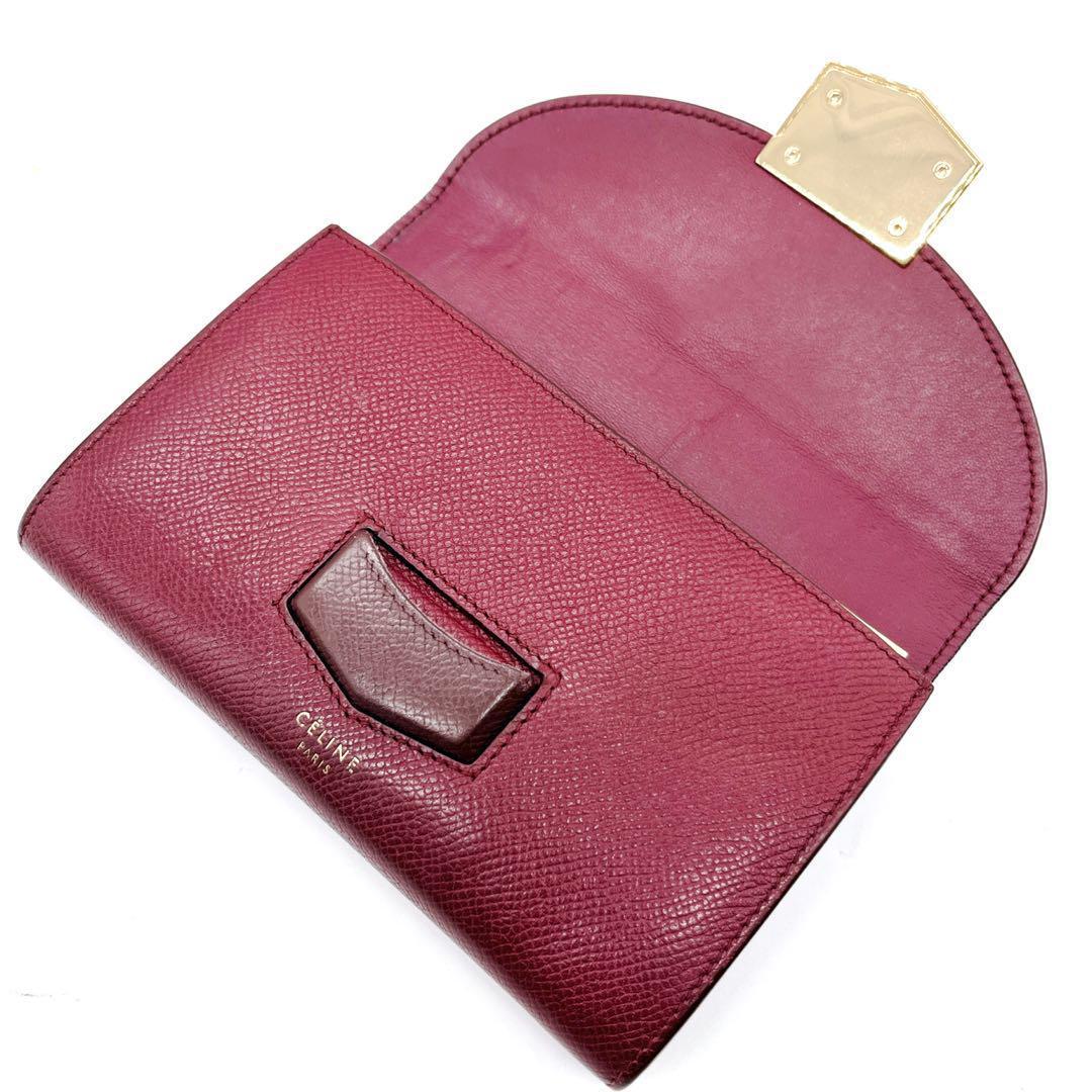 【美品】セリーヌ トロッター Medium 二つ折り財布 ボルドー ゴールド 美品】セリーヌ トロッター Medium 二つ折り財布 ボルドー