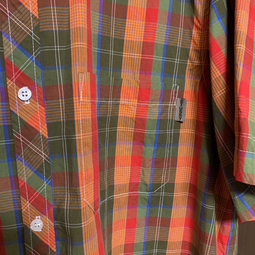 90s stussy usa製 紺タグ 半袖 シャツ チェック柄 L