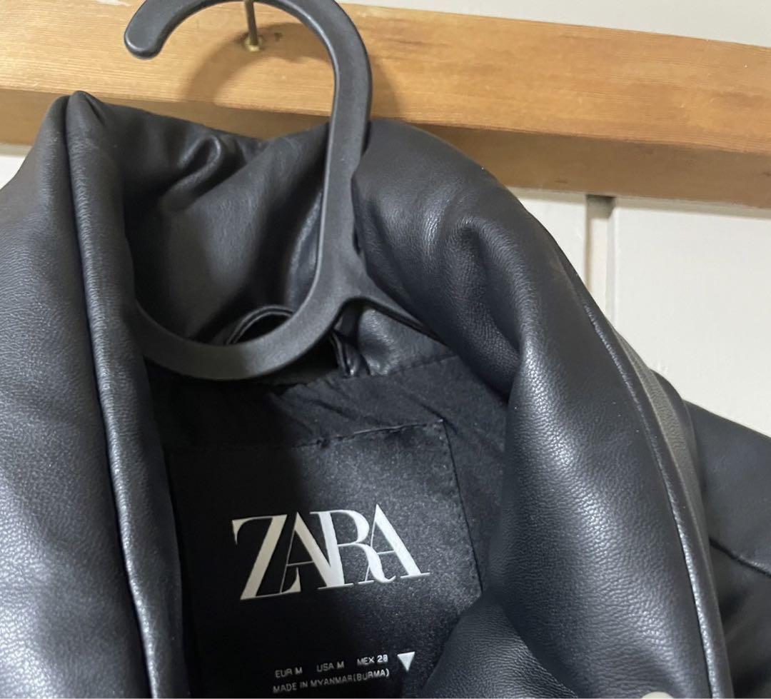 ZARA ブラック フェイクレザー ダウンジャケット M