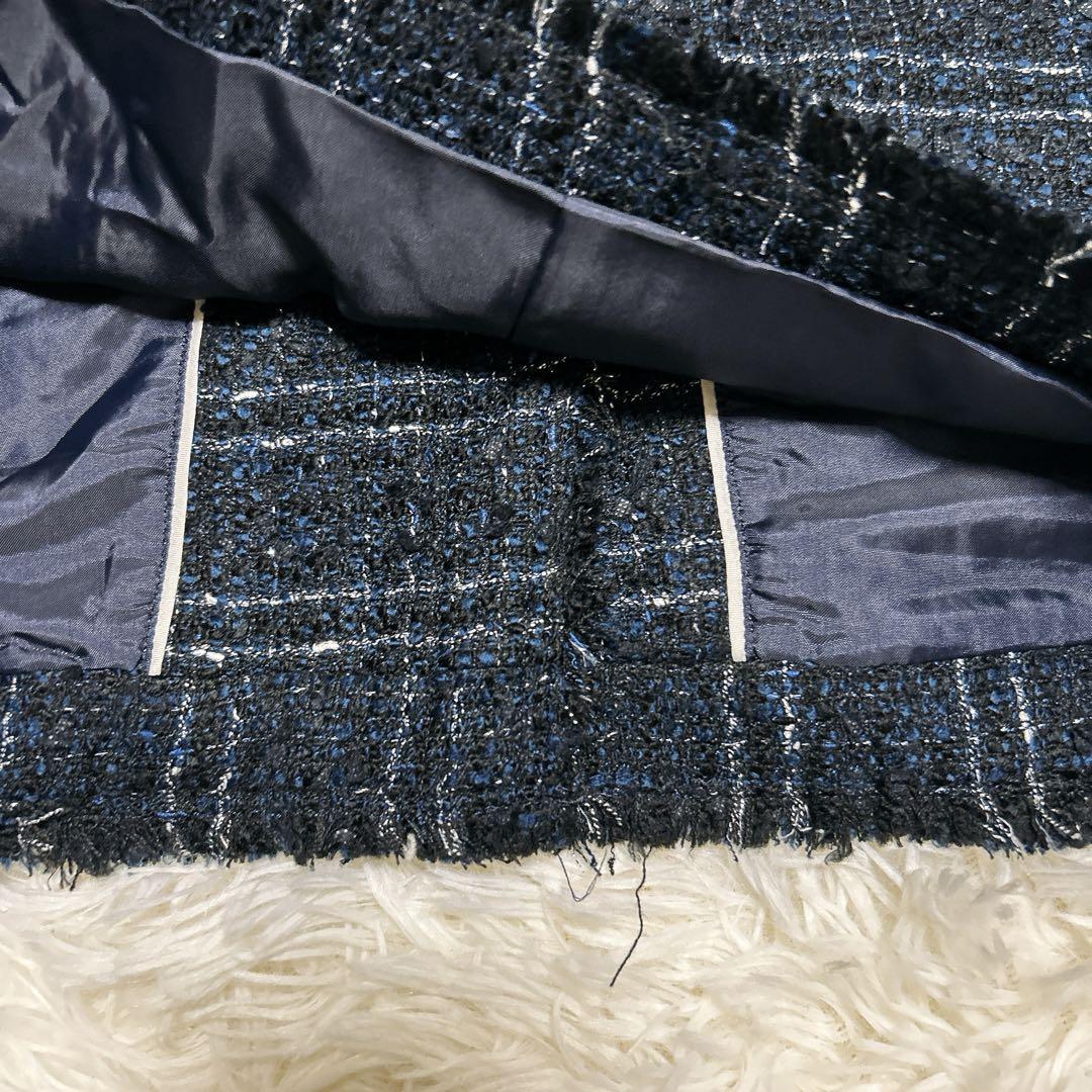 【美品】23区 ニジュウサンク ミックス ツイード ノーカラージャケット 11号