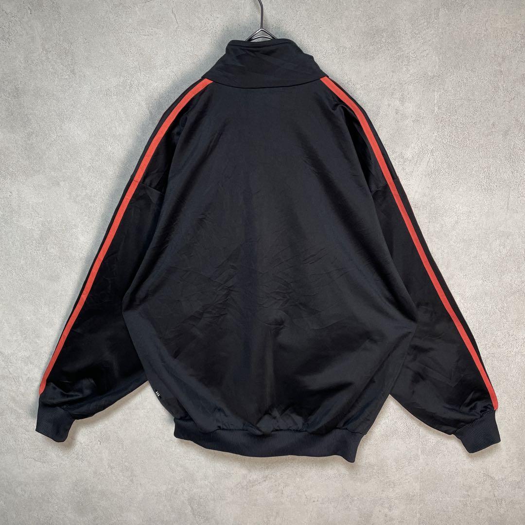古着 90s アディダス トラックジャケット 万国旗 ブラック 黒 朱色 長袖