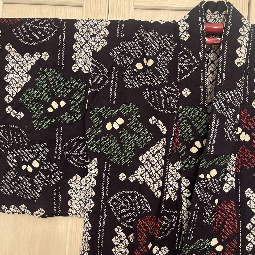 超美品　有松絞り　綿　本染浴衣　総絞　浴衣 着物　夏物　157 個性的　蛍光 超美品 有松絞り 綿 本染浴衣 総絞り 浴衣 着物 夏物 157 ピンク 蝶