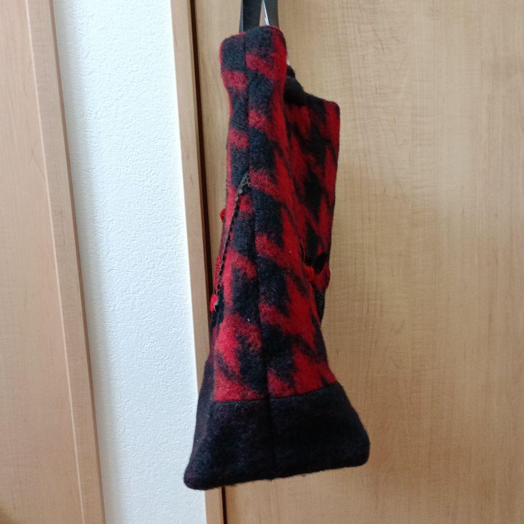 豪華 Extri&KIMIKO 赤と黒のチェック柄ハンドメイド刺繍花模様トート バッグ