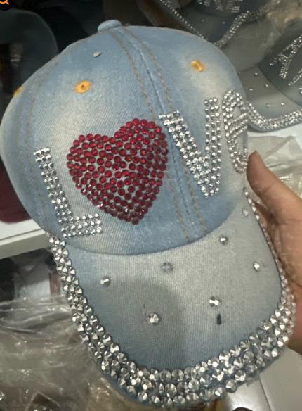 OOPS 商店购入 全新未使用 牛仔棒球帽 水晶 LOVE 蓝色