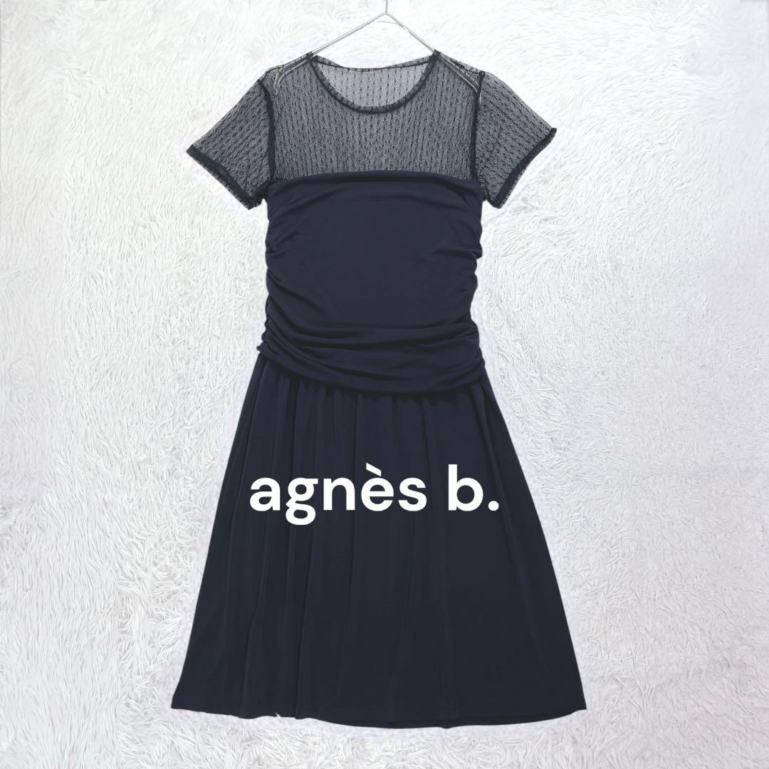 アニエスベー♡agnès b. オケージョンワンピース L ブラック レース切替