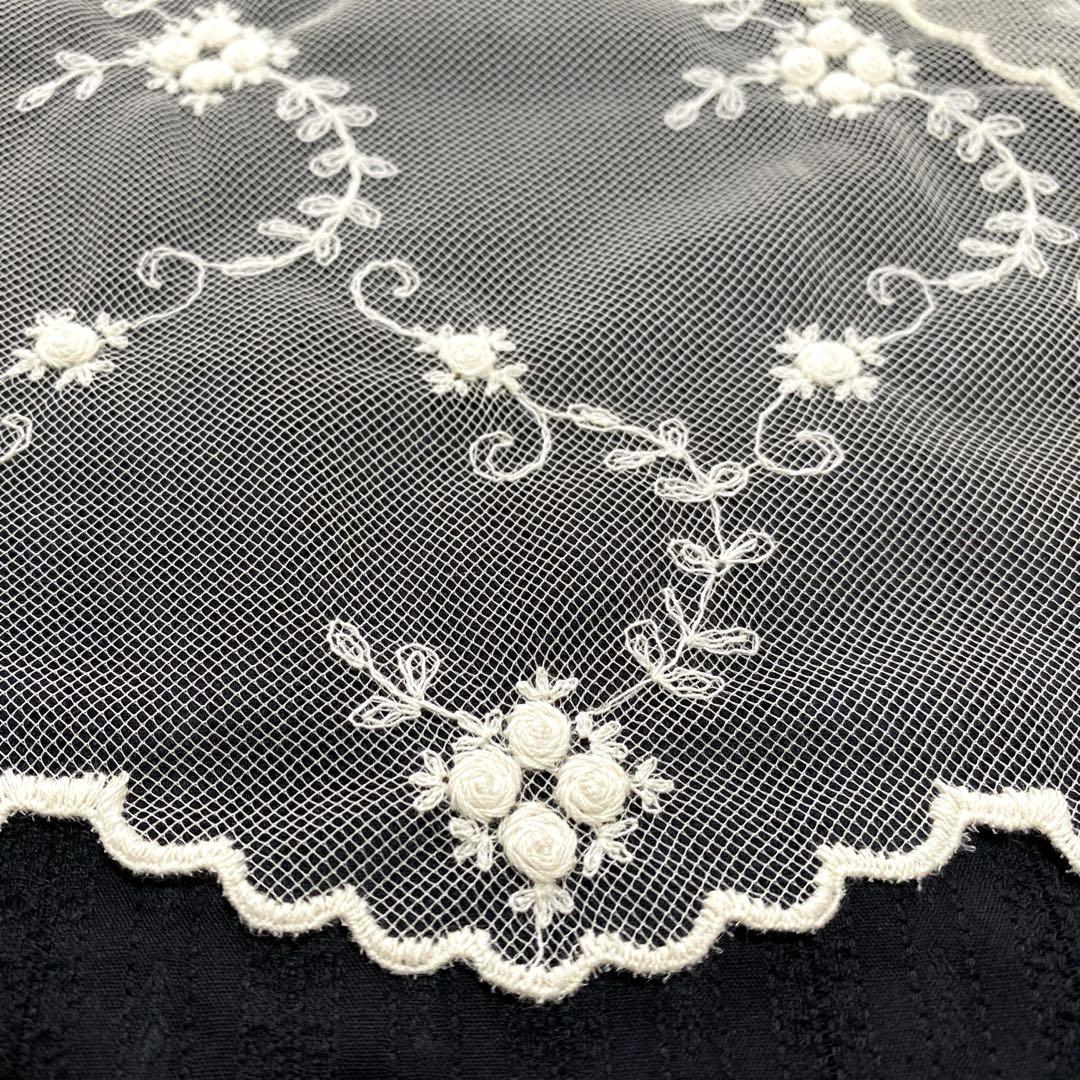 超希少50 ㎝カット広幅約140㎝フランス製YUWA 薔薇刺繍チュールレース