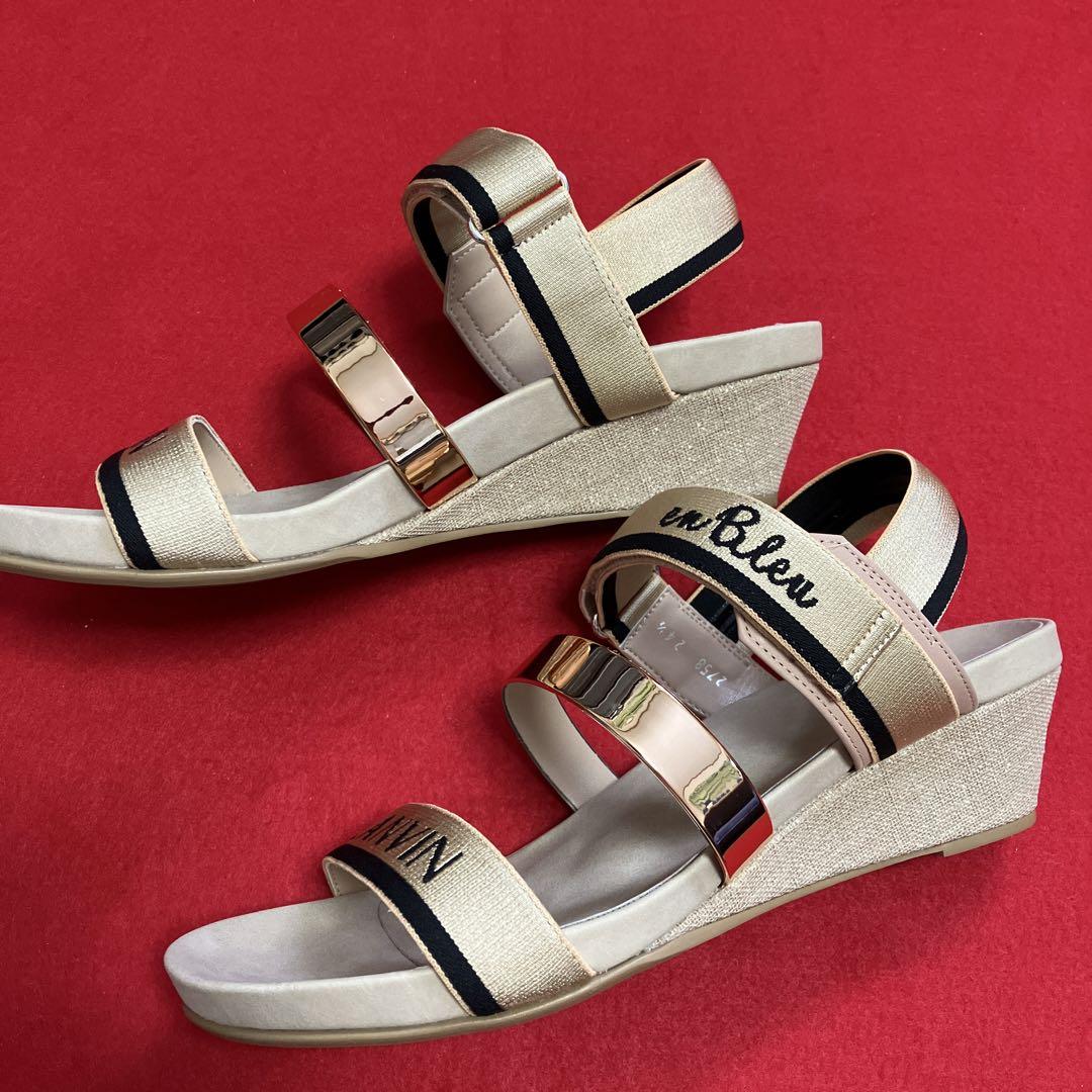 【新品】ランバンオンブルー　ロゴストラップ　ウェッジサンダル　24.5　ベージュ