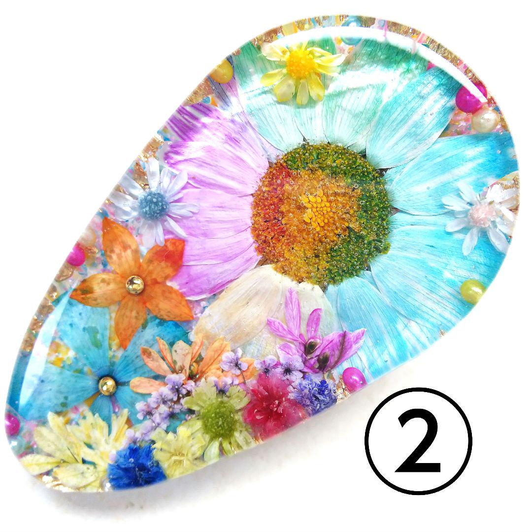 ヘアクリップ レジン 6.7cm大きめ 紫陽花と日々草と貝殻