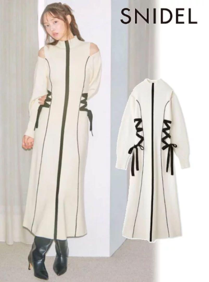 ♡美品♡レースアップバイカラーニットワンピース♡