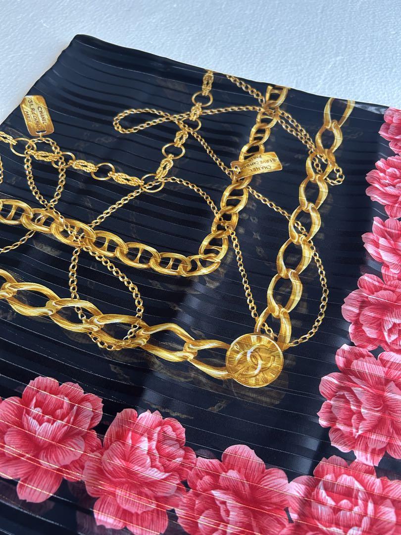 CHANEL シャネル スカーフ ココマーク シルク 鎖 花 ロゴ