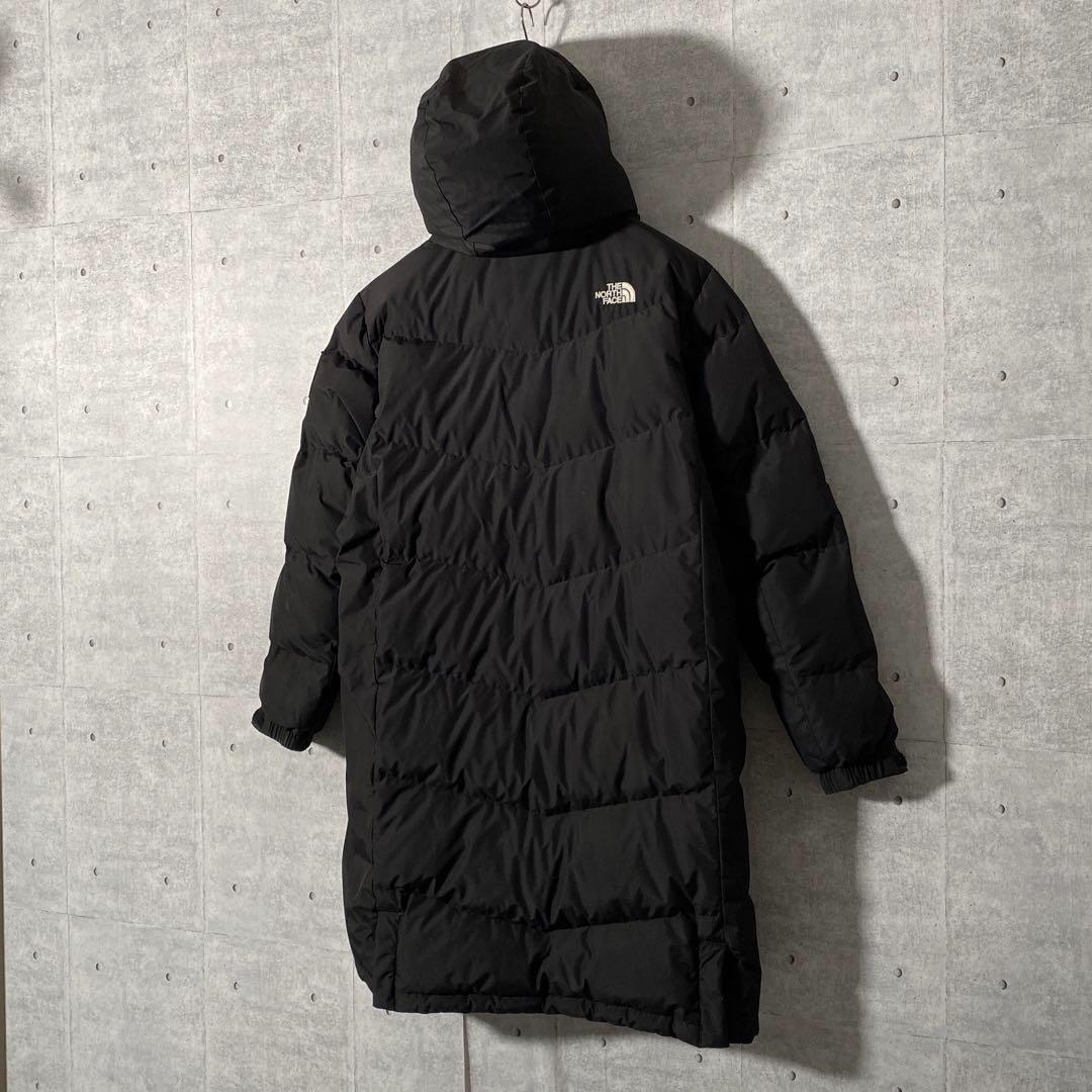 【キッズ】ノースフェイス ロングダウンコート 刺繍ロゴ フード ブラック 160