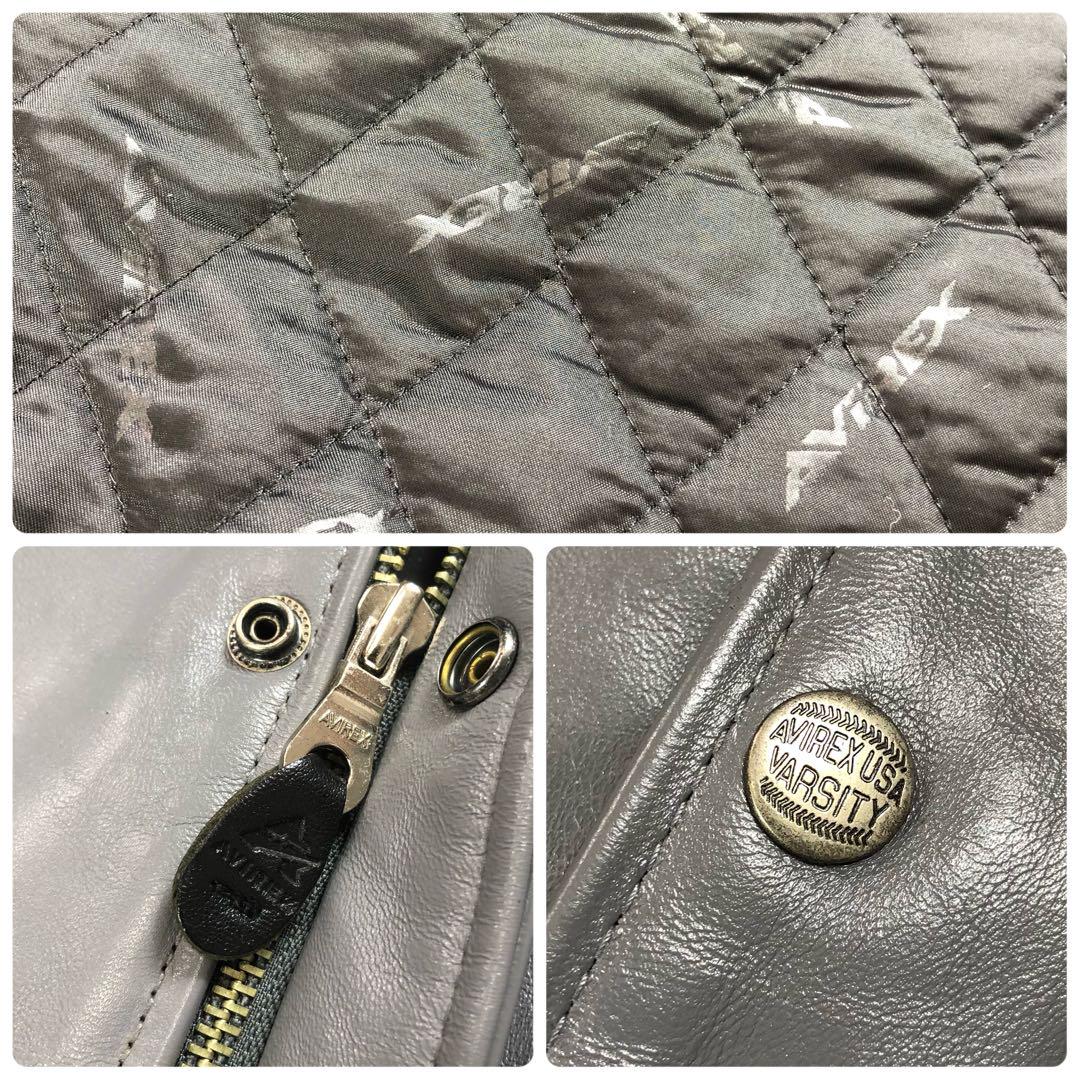 90's✨AVIREX レザーコーチジャケット 本革 ワッペン グレー 2XL