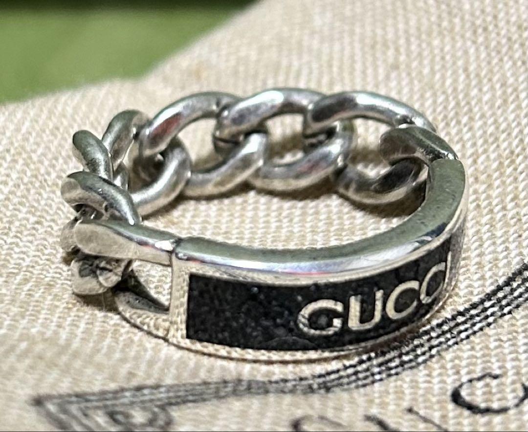 新品 未使用 GUCCI グッチ ロゴ エナメル リング 指輪 24号 ブラック