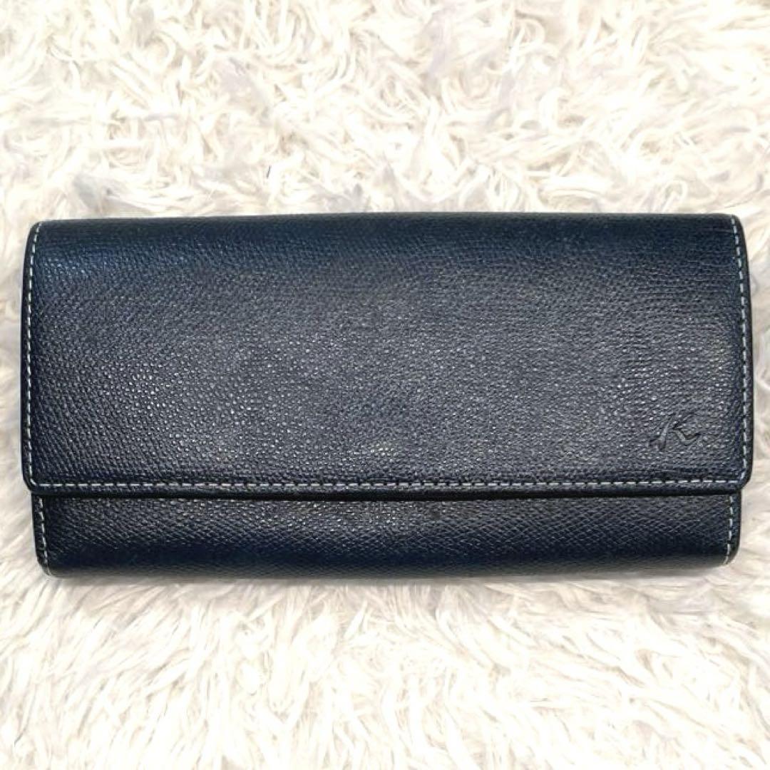 大人気！まとめ一覧 美品】Kitamura 牛革 ダークブルー 長財布 レザー 小物