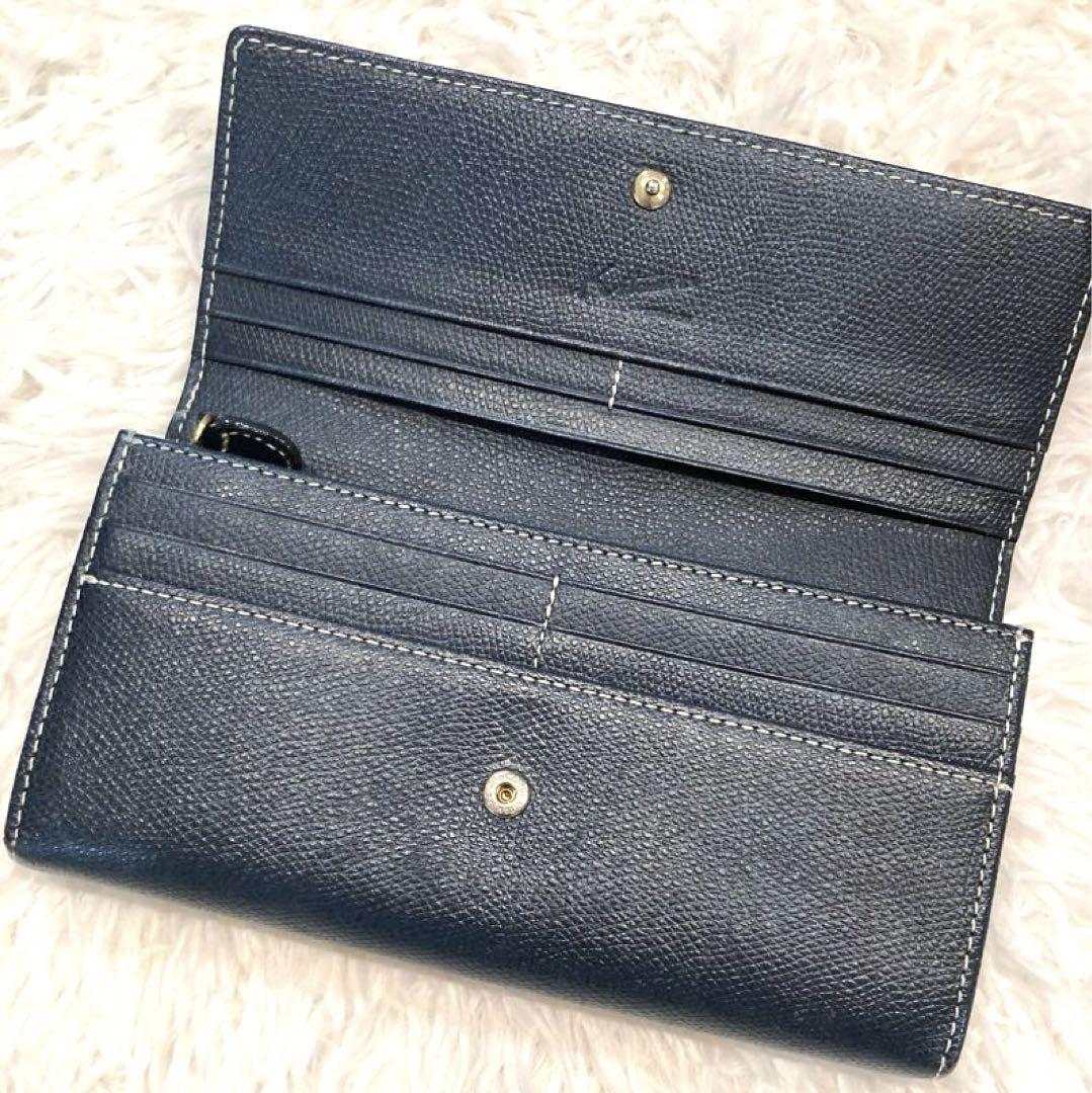 美品】Kitamura 牛革 レザー 長財布 ダークブルー