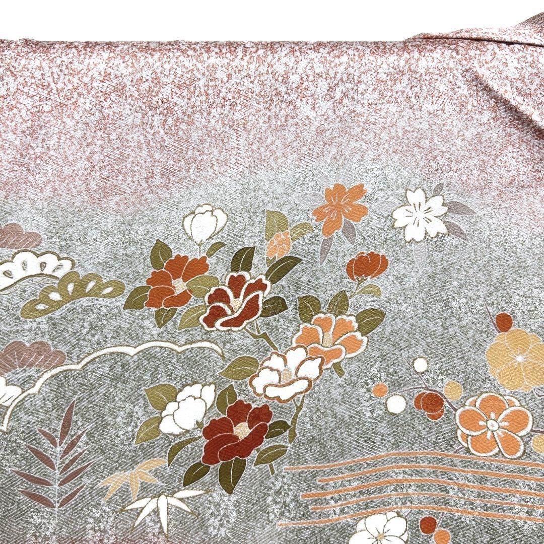 訪問着　花模様　たたき染　菊　椿　松　楓　網干　橘　松竹梅　着物　124a d 訪問着 花模様 たたき染 菊 椿 松 楓 網干 橘 松竹梅 着物 124a