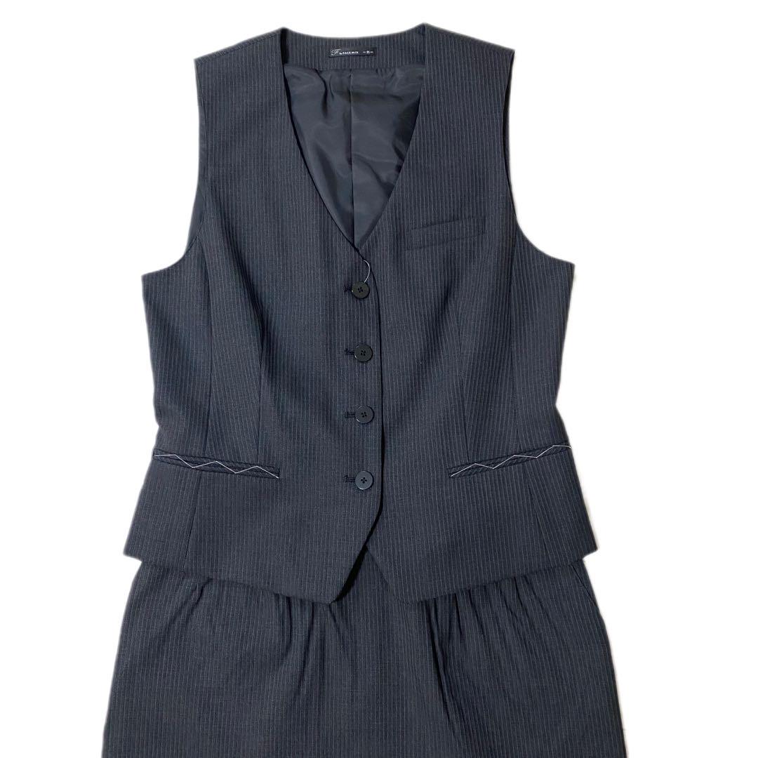 70%OFF‼️13号⭐️新品　事務服　スカートスーツストライプ☆グレー☆3点セット