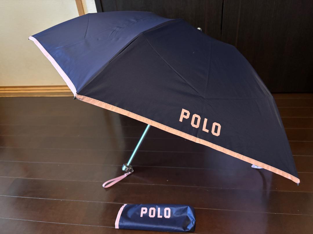 POLO RALPH LAUREN 折りたたみ傘 晴雨兼用 ネイビー/ピンク